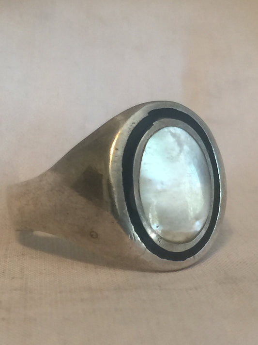 Vintage Sterling Silver Mother of Pearl Ring Size 12 8g Men