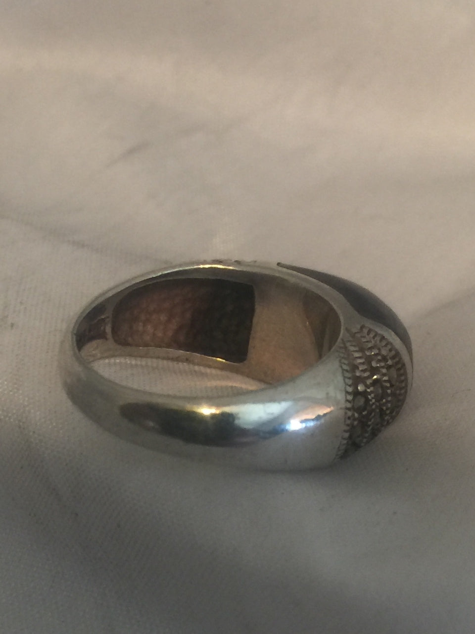 Vintage Sterling Silver Art Deco Onyx & Marcasite Band Ring Size 5.75 4.9g