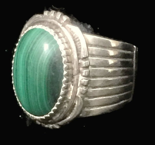 Navajo Malachite Sterling Silver Men Ring Size 10