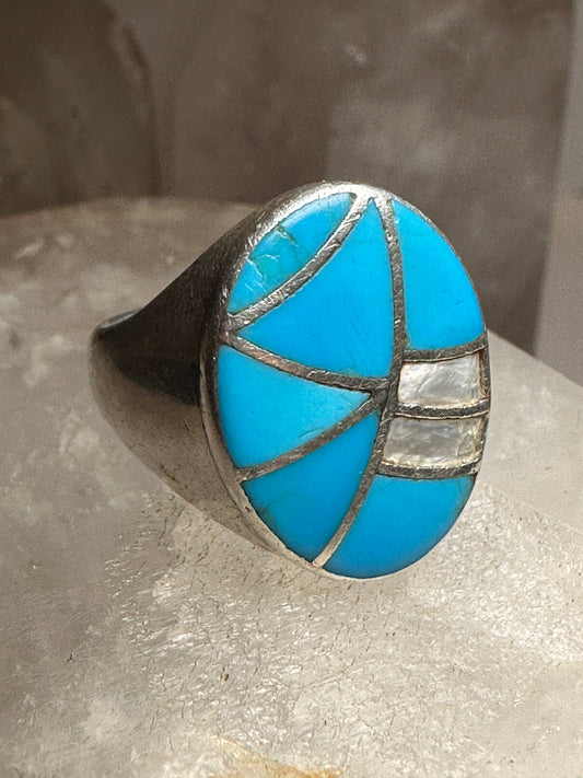 Navajo ring size 10.50 turquoise MOP N Lee sterling silver sterling women