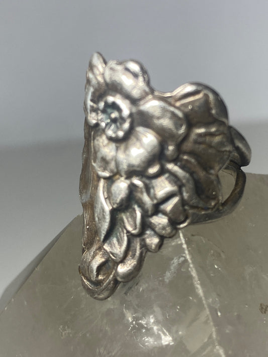 Face ring Art Deco flower long hair band sterling silver women girls