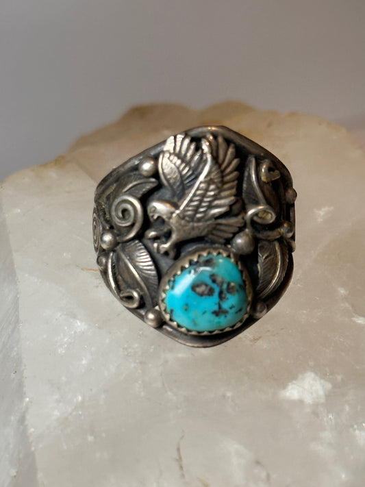 Eagle ring size 10.50 turquoise feather band Navajo sterling silver women men