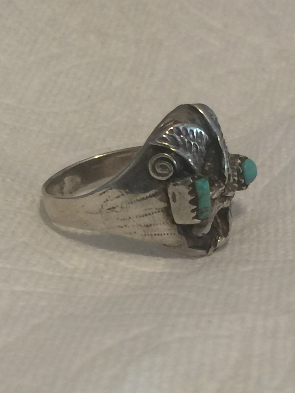 Vintage Sterling  Southwest Tribal Turquoise Eagle Ring Size 12.5 16.6g Men