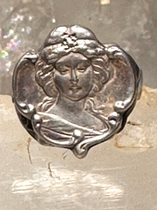 Art Deco face ring size 4.50 leaf scroll band sterling silver women
