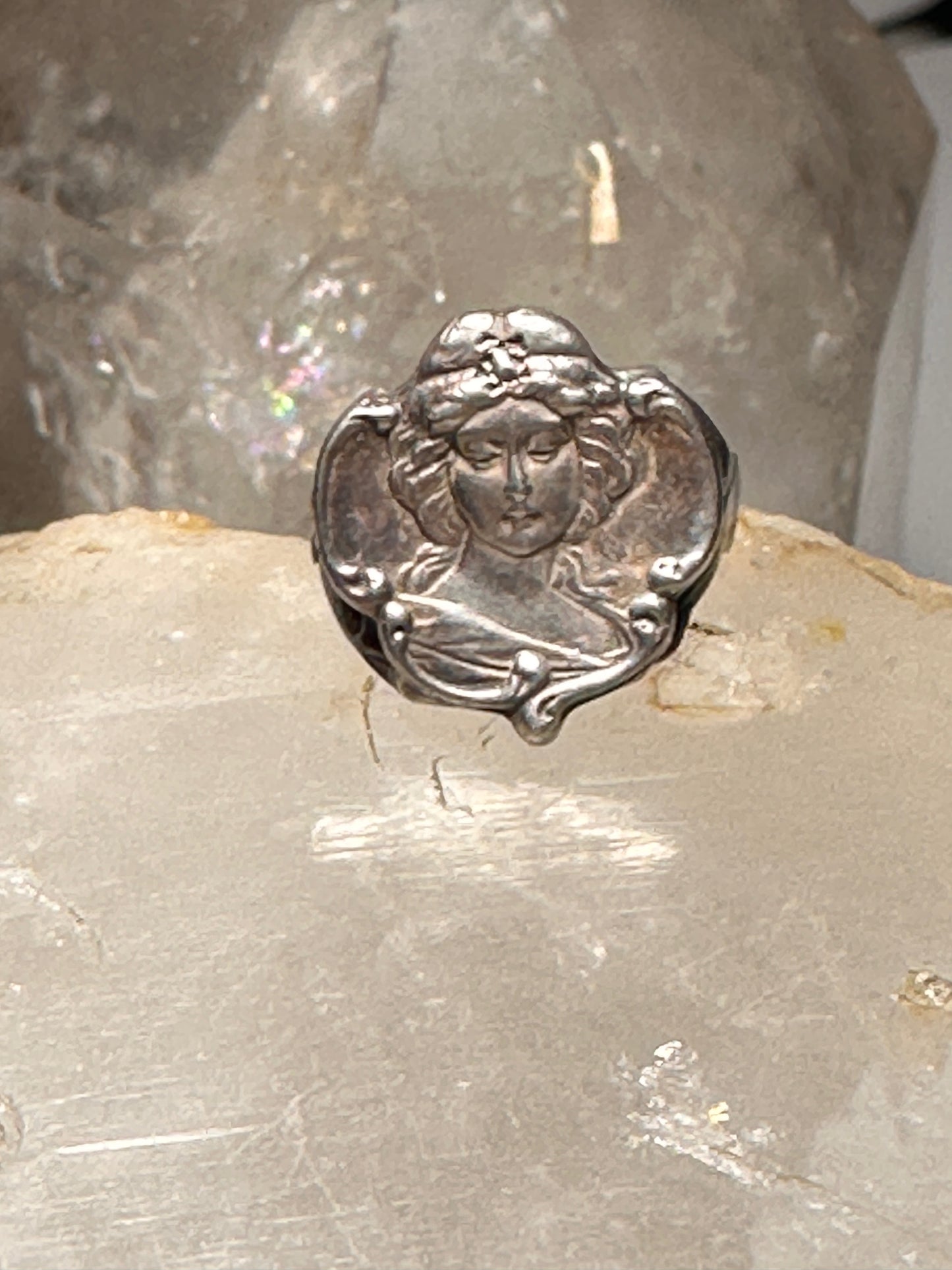 Art Deco face ring size 4.50 leaf scroll band sterling silver women