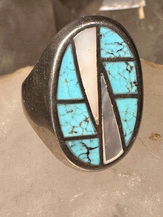 Navajo ring Turquoise Mother of Pearl size 10.50 sterling silver women men