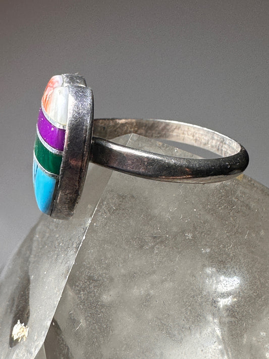 Heart ring size 7 southwest love Valentine turquoise coral sterling silver women