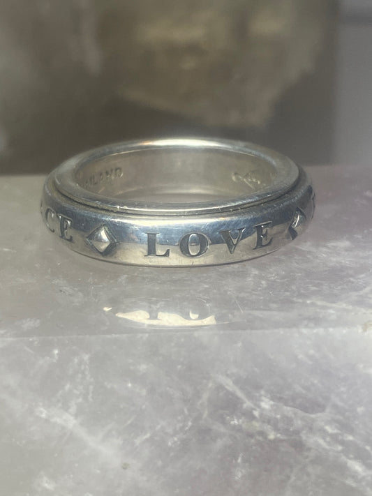 Love Ring Peace Faith Hope spinner wedding band sterling silver women