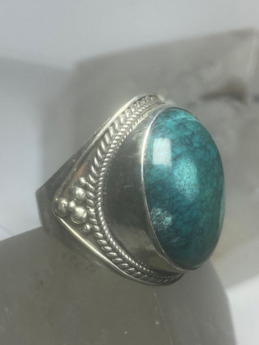 Turquoise ring tribal cigar band sterling silver women men
