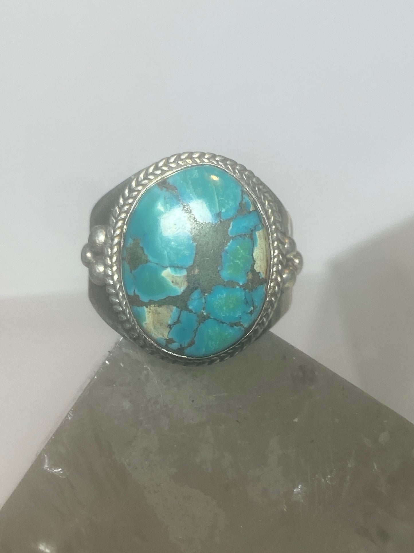 Turquoise ring tribal cigar band sterling silver women men 2