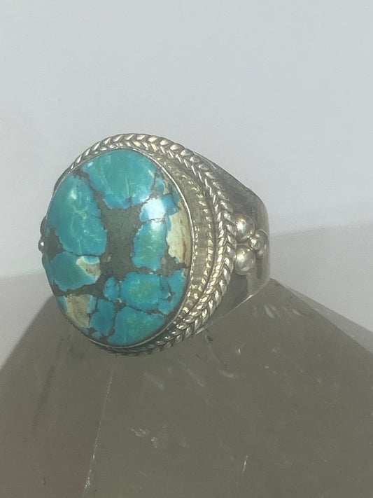 Turquoise ring tribal cigar band sterling silver women men 2