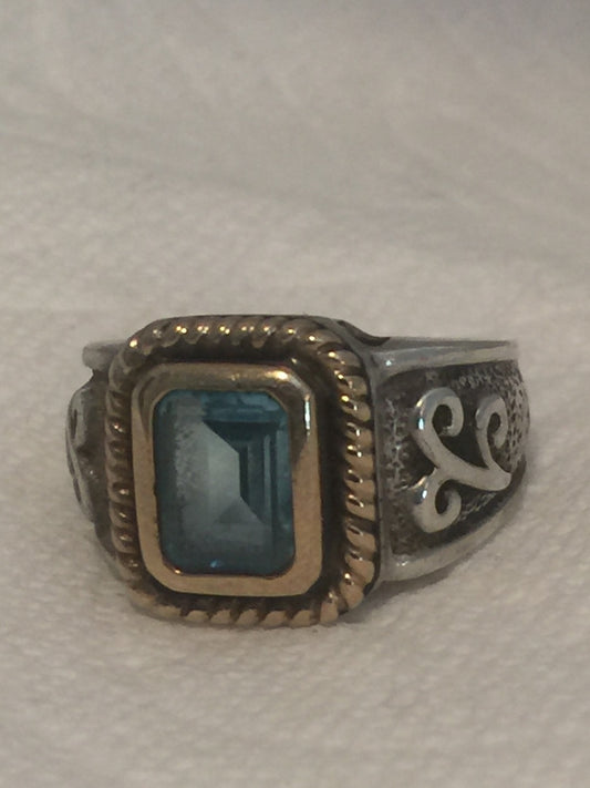 Vintage Sterling Silver Sky Blue Faceted Stone Ring Size 6.50 8.5g