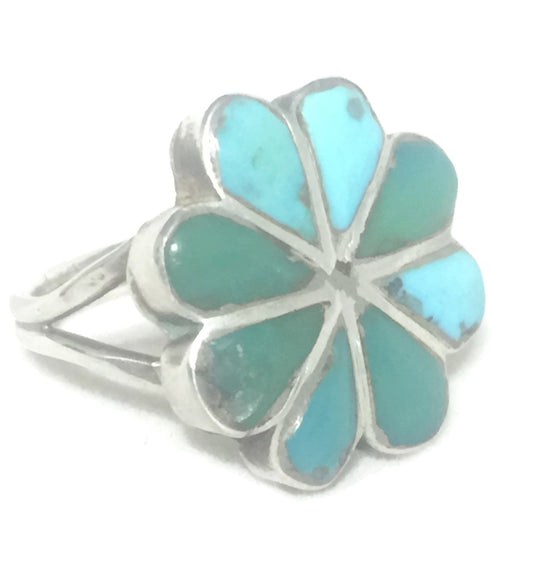 Zuni Flower Turquoise Sterling Silver Size 5.25