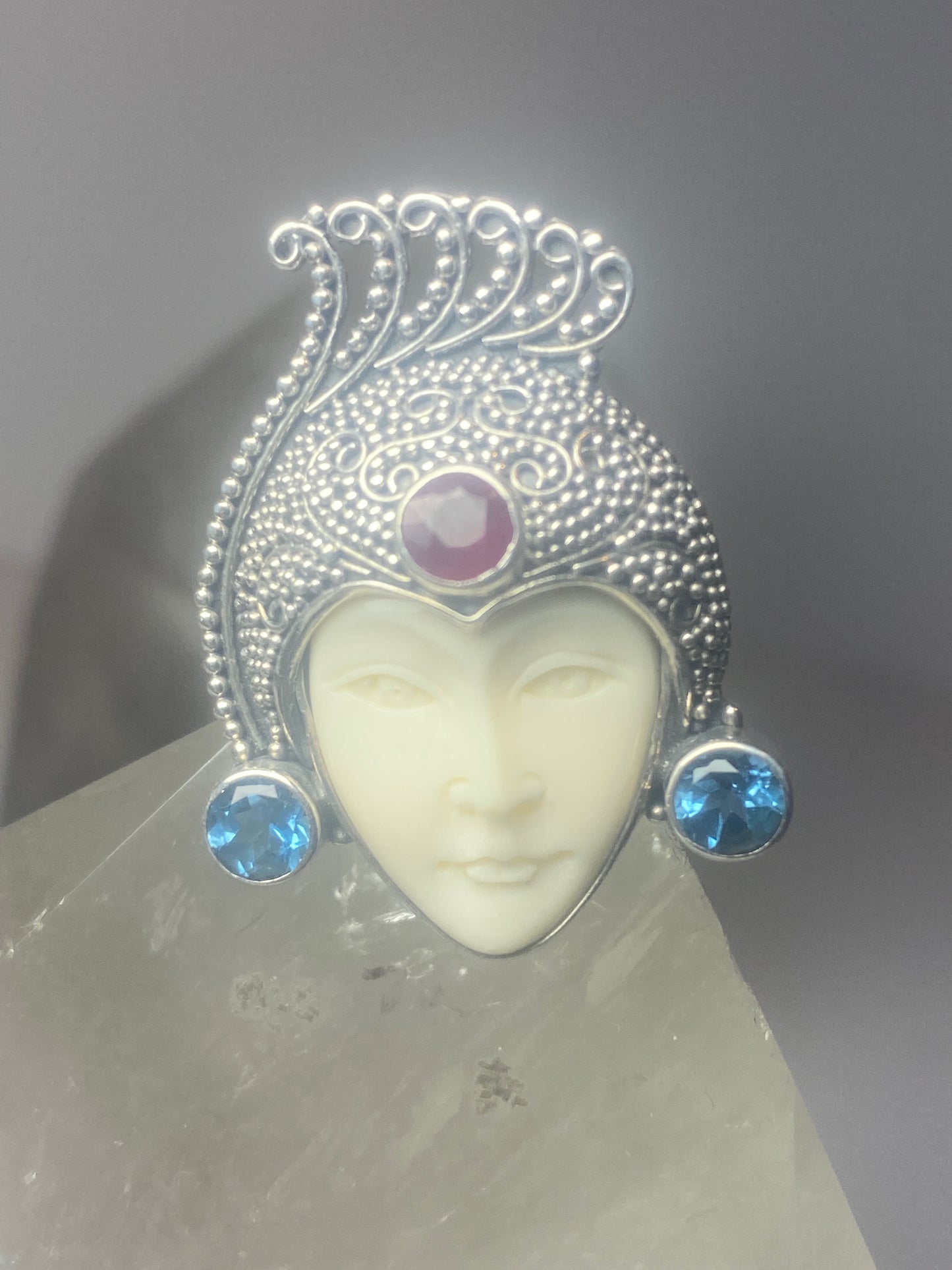 Face ring long boho gemstones sterling silver women girls