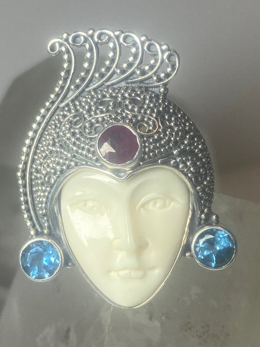 Face ring long boho gemstones sterling silver women girls