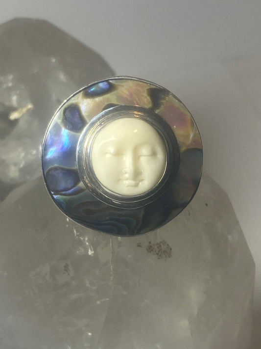 Face ring long boho abalone sterling silver women girls