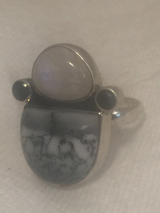 Vintage Sterling Silver Aryo Ring Agate Moonstone Ring Size 8.5 10.5g