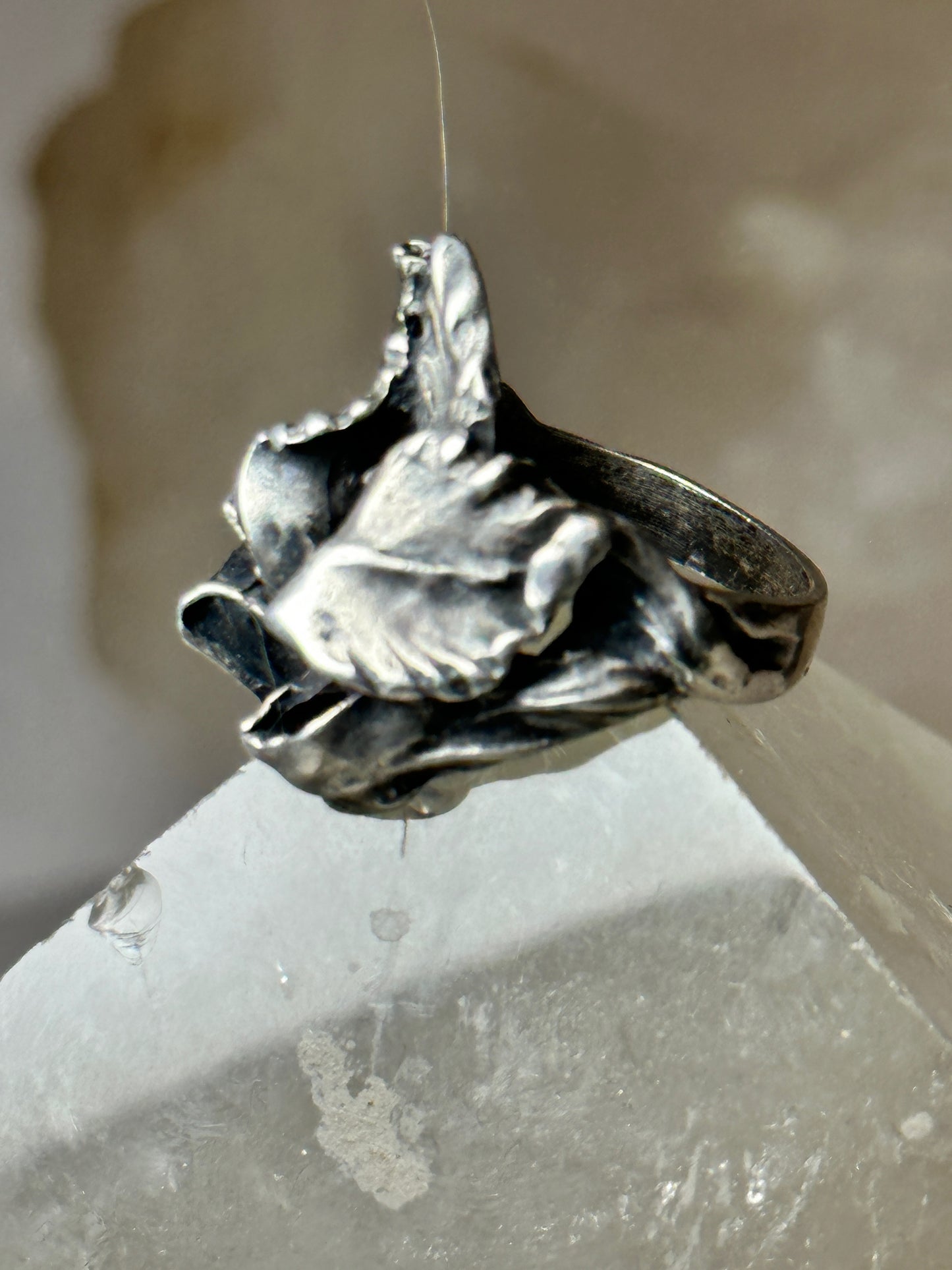 Flower ring floral band size 5.75 sterling silver women