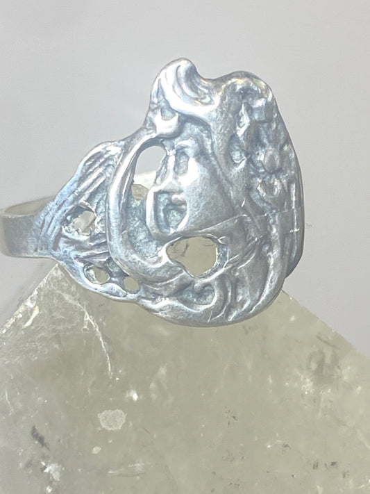 Lady Face ring Art Deco size 6.50 band sterling silver