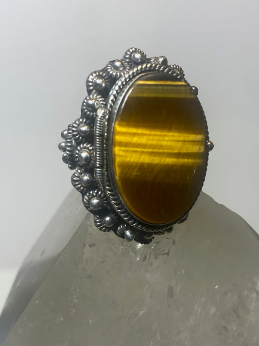 Tiger Eye poison locket ring size 7.75 Mexico sterling silver