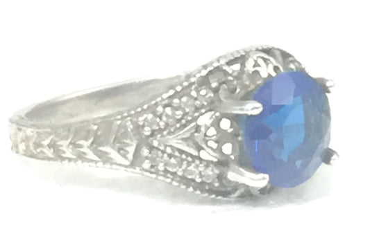 Vintage Blue Ring Cocktail Stones Sterling Silver SIze 7.50