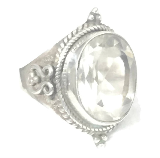 Vintage Topaz or Quartz Ring Sterling Silver Cigar Band Size 8.50
