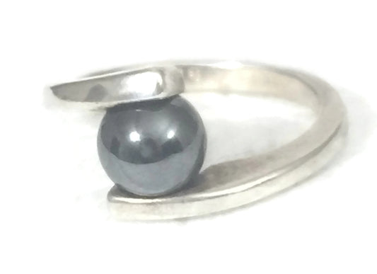 Hematite Ring Vintage Sterling Silver Size 8.50