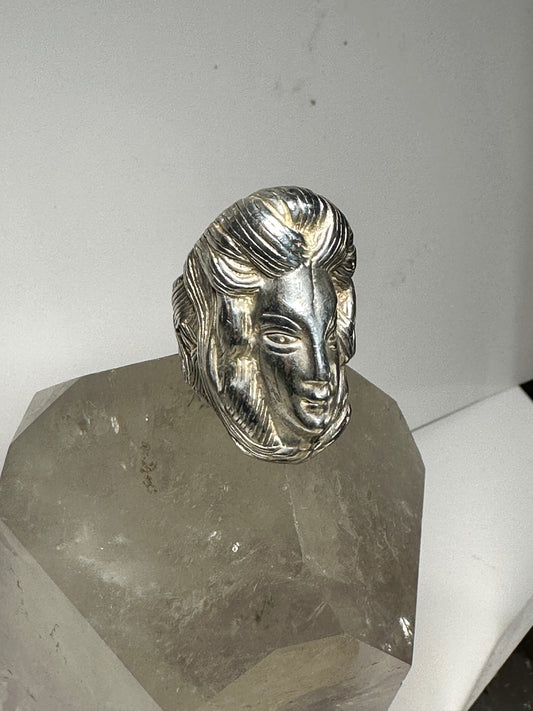 Face ring size 4.75 figurative solid band sterling silver women