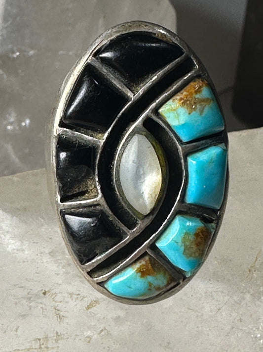 Hummingbird ring Turquoise onyx ring coral MOP size 9.25 southwest sterling silver women men