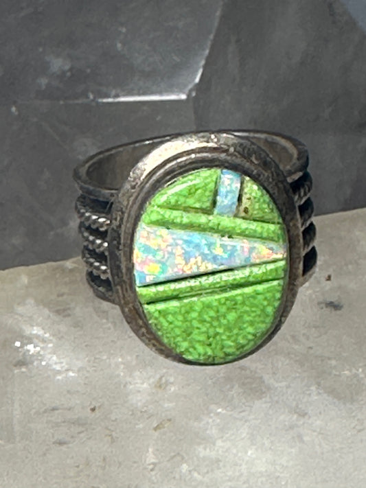 Zuni ring lab opal band size 6 southwest sterling silver women