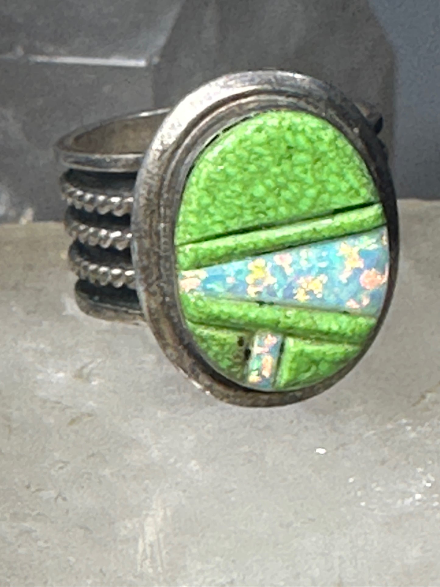 Zuni ring lab opal band size 6 southwest sterling silver women