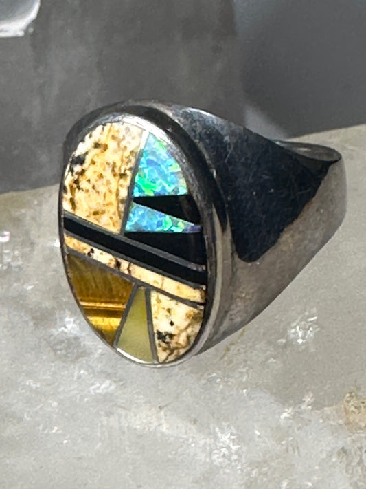 Turquoise ring jasper lab opal band size 10.25 southwest sterling silver women men