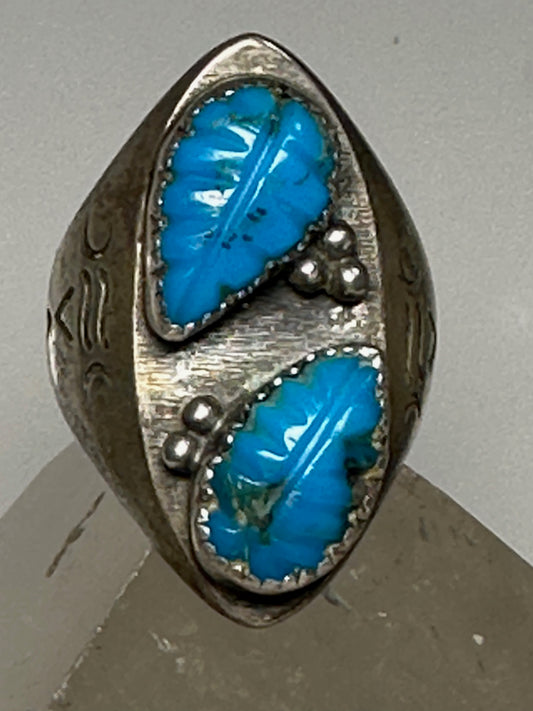 Turquoise leaves ring Navajo band size 12.75 southwest sterling silver women men