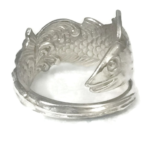 Spoon Fish Ring Vintage Sterling Silver Band Size 9
