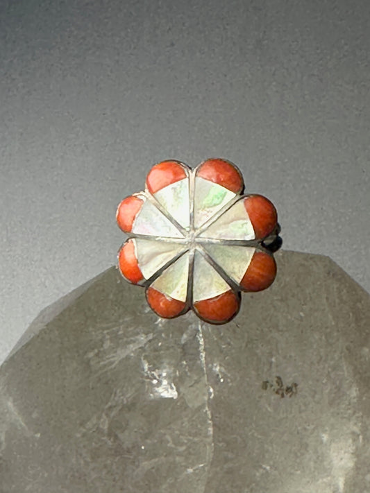 Zuni flower ring size 5 MOP Coral sterling silver women girls