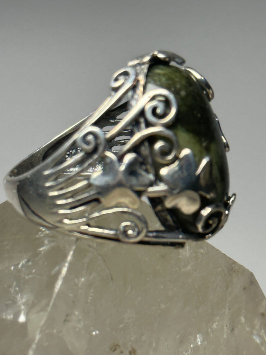 Shamrock ring size 7 Connemara Marble Ireland Irish sterling silver St Patrick Day