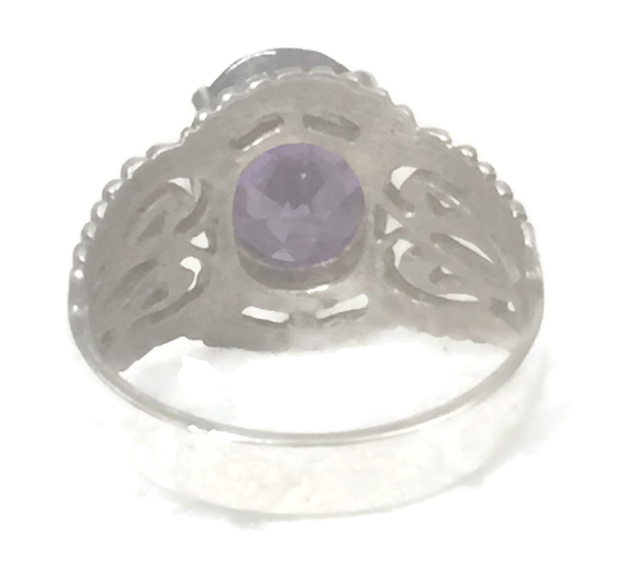 Purple Amethyst Crystal Ring Vintage Sterling Silver Ring Size 5