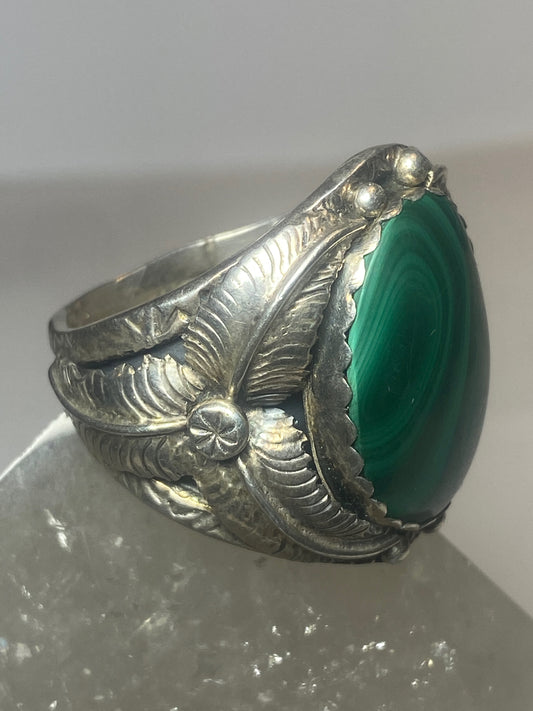 Malachite ring Navajo leaves southwest sterling silver men