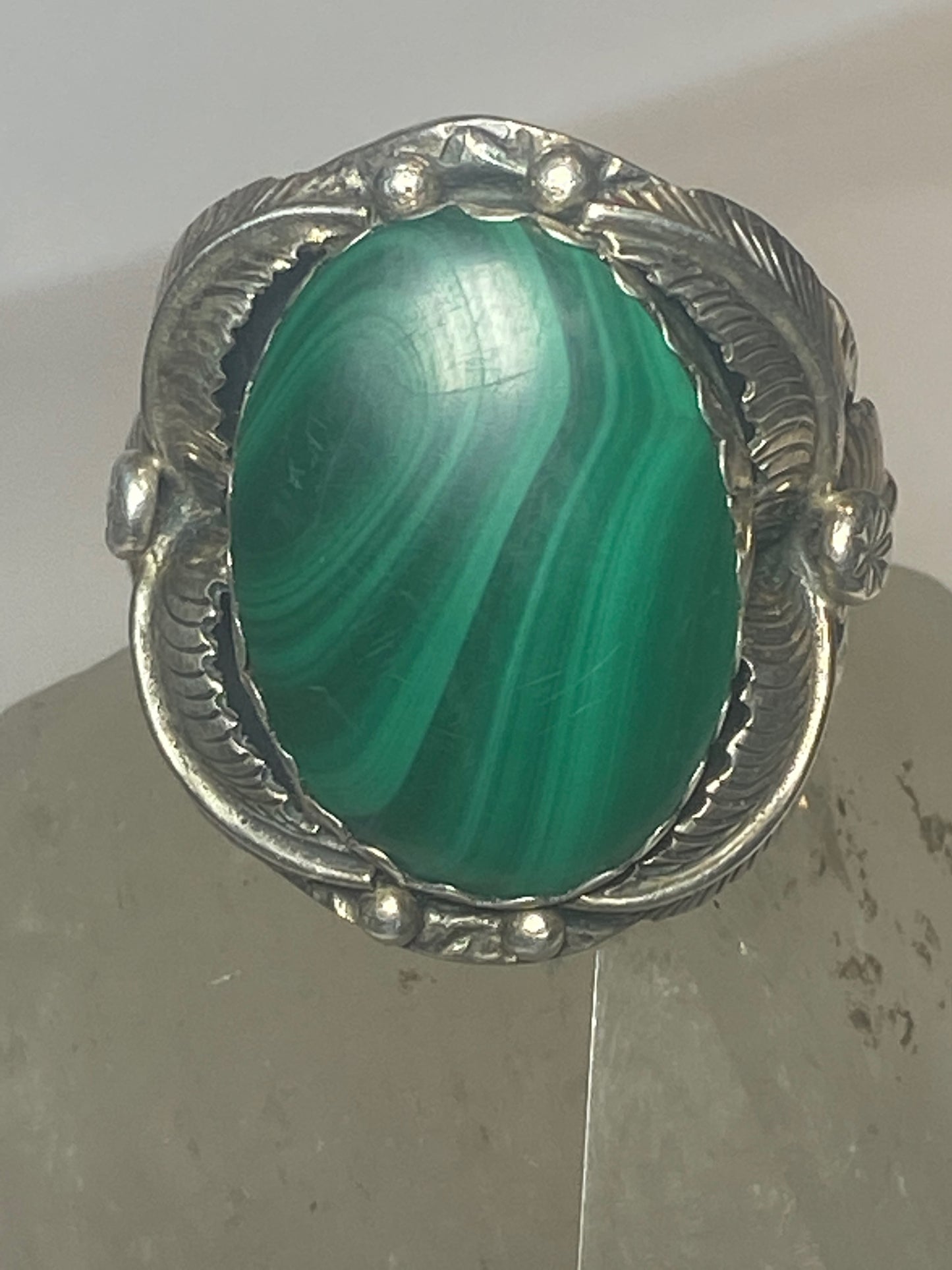 Malachite ring Navajo leaves southwest sterling silver men