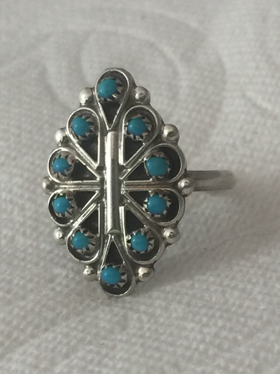Zuni Turquoise Ring Vintage Sterling Silver Native American Size 7 Signed R Dishta