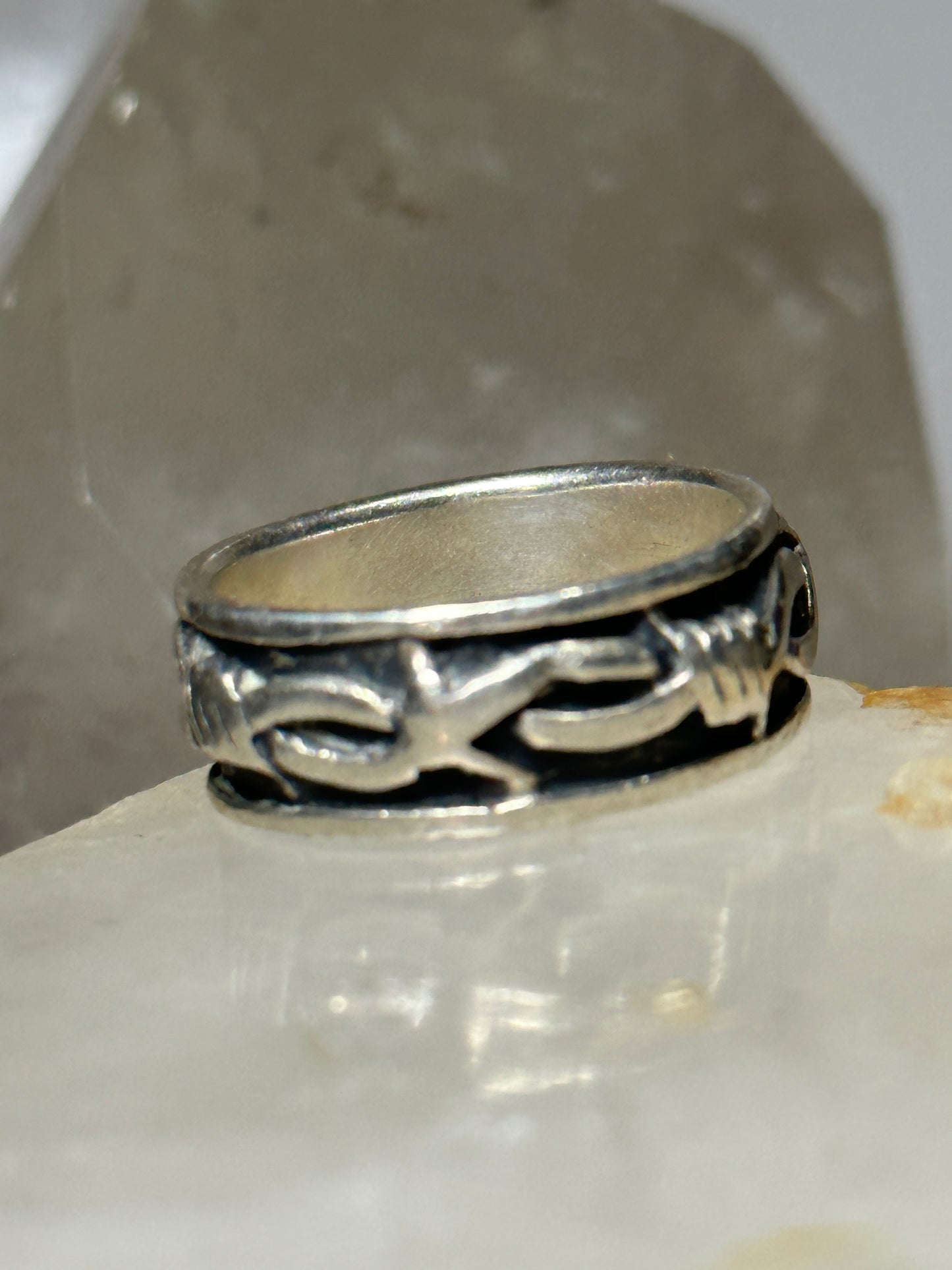 Barbed Wire ring biker band size 8.75 sterling silver women men