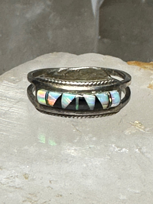 Lab Opal ring onyx band southwest size 7.25 sterling silver women girls