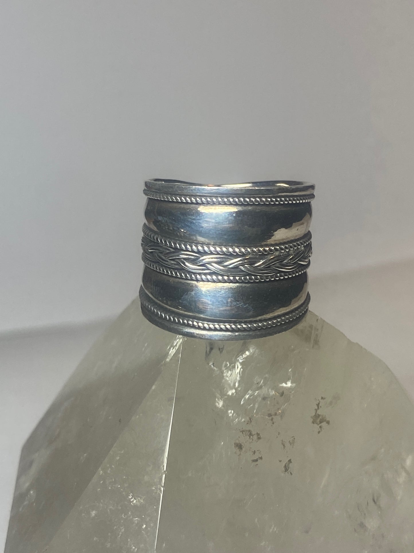 Cigar Band ring woven rope chain biker sterling silver women men