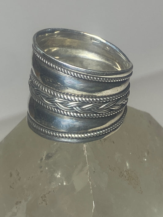 Cigar Band ring woven rope chain biker sterling silver women men