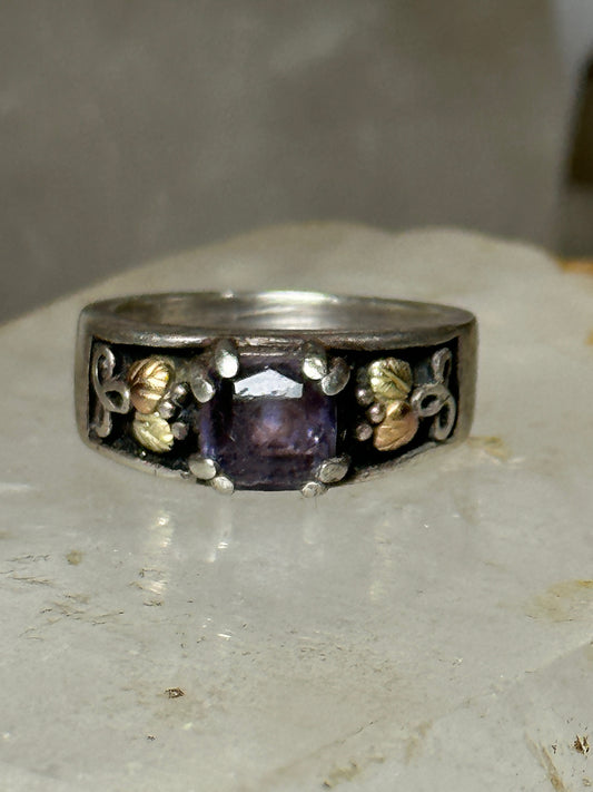 Black Hills Gold ring purple band leaves floral size 7.50 sterling silver women men