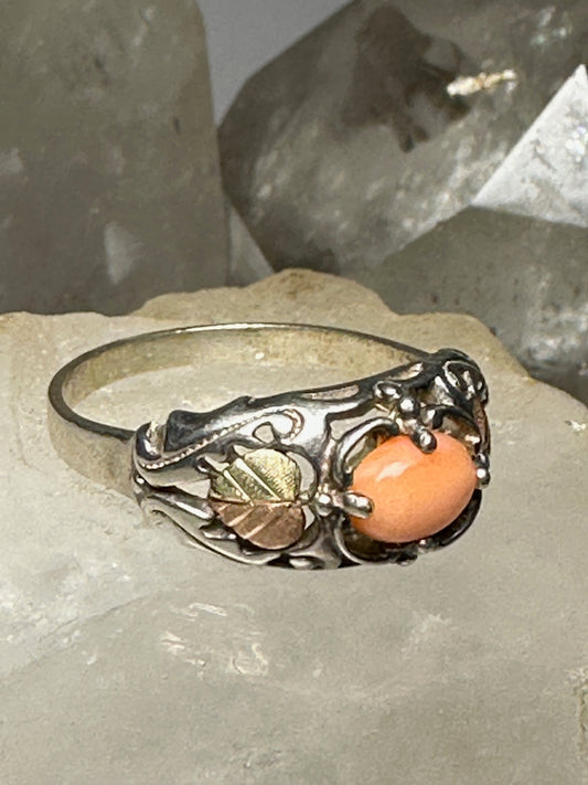 Black Hills Gold ring coral leaves band size 13 sterling silver women men