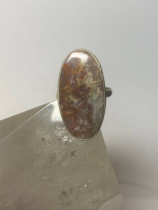 Agate ring long southwest sterling silver women