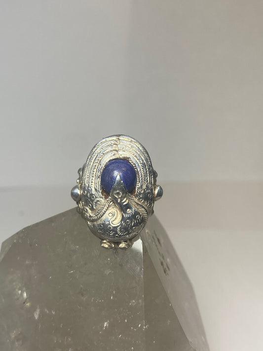 Bird ring blue stone boho wings sterling silver women