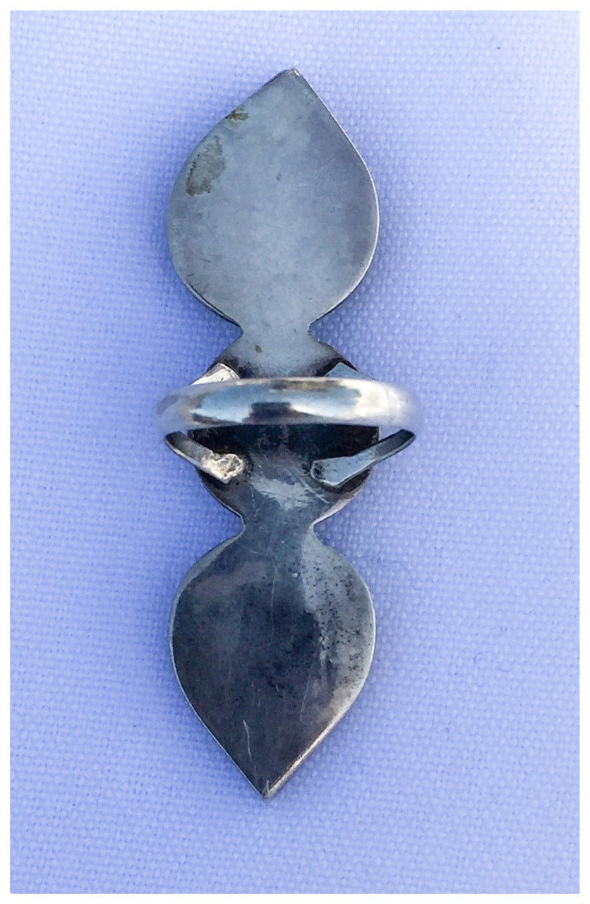 Long Turquoise Ring Navajo Sterling Silver Ring Size 6 3/4 Vintage