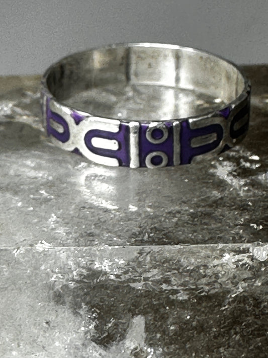 Geometric ring Tribal light slender band size 6.75 sterling silver women